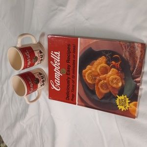Campbell's Cookbook and 2 Vintage Mugs